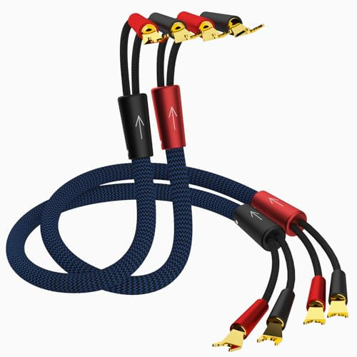 Monosaudio High End Lautspecherkabel Paar 3M Flexible Lautsprecherkabel mit Vergoldete Y-Spaten-Gabel-Spatenverbinder für HiFi Verstärker, AV-Receiver, Lautsprecher CD/DVD Decorder (Y-Y)