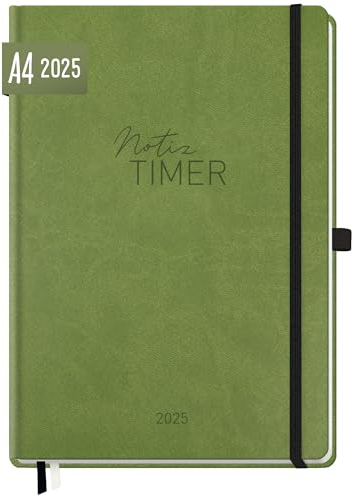 Häfft® Wochen-Notiz-Kalender 2025 A4 Grün Buchkalender, Terminplaner Notiz-Timer, Wochenkalender, Organizer, Terminkalender mit Einstecktasche - nachhaltig & klimafreundlich