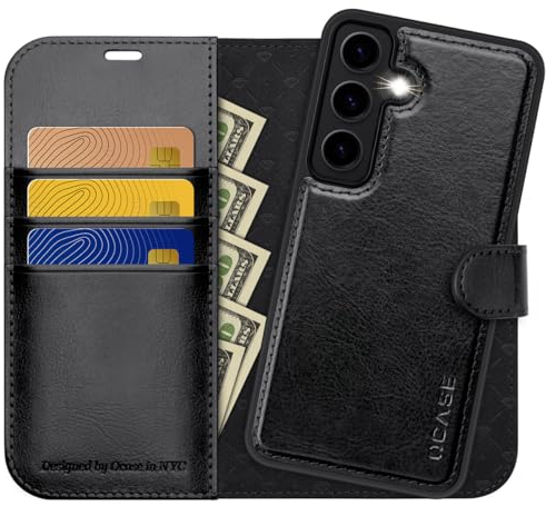 OCASE Kompatibel für Samsung Galaxy S24 Hülle(2in1) Leder Stoßfestes Case [Abnehmbare magnetische Hülle] [Kabelloses Laden] [Kartenfach] Handyhülle RFID Schutzhülle Etui Klapphülle 6,1 Zoll Schwarz