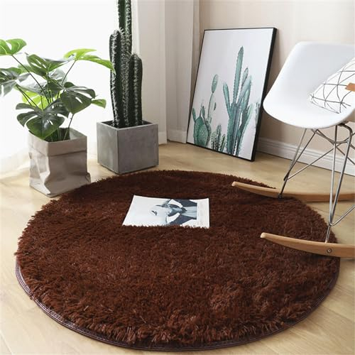 Highdi Teppich Rund 60/80/100/120/140/160/200cm Wohnzimmer Flauschig Weich Modern Shaggy Teppiche rutschfest Runder Teppich Teppiche Area Rug für Kinderzimmer Schlafzimmer 12 Farbe (140cm,Braun)