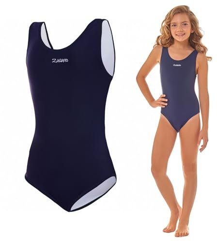 Zagano Badeanzug Mädchen 7003 - badeanzüge für Mädchen -swimsuite for Girls - Bademode für Mädchen, Badeanzug Kinder UV-beständig Schwimmanzug Kinder blau Gr. 164