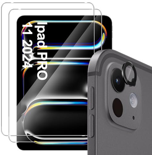 Funrae Pellicola Vetro Temperato per iPad Pro 11 Pollici 2024, con Protezione Lente Fotocamera [2+1 PCS], 0,33mm Ultra Trasparente [Durezza 9H ] Protezione Schermo Pellicola Protettiva
