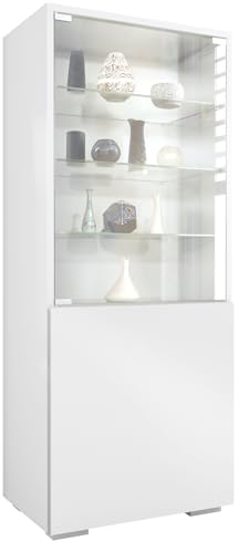 Vladon Vitrine Granada, Armoire Vitrée Made in Germany, avec Porte en Verre et Insert en Verre, Blanc Mat/Blanc Mat (50 x 122,5 x 34,5 cm)