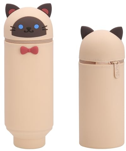 JIANTA Kawaii Federmäppchen Katze, Niedliche Federmäppchen aus weichem Silikon, Mäppchen Katze Schlampermäppchen und Stifteköcher 2 in 1 für Schule Studenten - Kätzchen