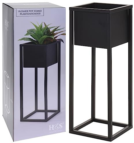 WHOPBXGAD Jardinières d'extérieur Jardinières multifonctionnellesH&S Collection Pot de Fleurs sur Pied Métal Noir 60 cmConvient pour l'extérieur, Le Jardin, Le Patio
