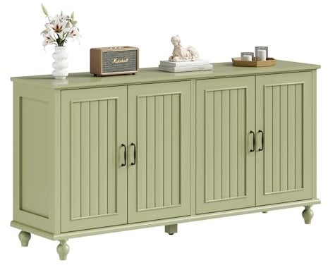 GOOBUY Vintage Sideboard mit 4 Türen und verstellbare Ablagen,Kommode Vintage,Kücheschrank, Aufbewarhungsschrank, Beistellschrank, Mehrzweckschrank für Wohnzimmer Schlafzimmer Flur, 157x41x81cm, grün