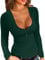 TrendiMax Womens Sexy Long Sleeve Button Down Tops Ribbed Knit Fleeced Henley Shirts Slim Fit T Shirt Dark Green