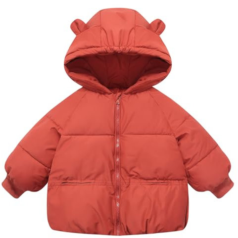 SEAUR Doudoune Courte Enfant Veste Automne/Hiver Bébé Manteau à Capuche Filles Garçons Blouson de Couleur Unie Parka Chaud Coupe-Vent Rouge 18-24 Mois