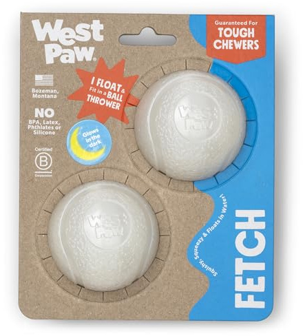 WEST PAW Boundr Ball Hundespielzeug zum Apportieren - Hüpfspielzeug für Hunde, Apportieren, Fangen, Kauen, Spielen - Schwimmbare, recycelbare Bälle - Klein Glow 2-Pack