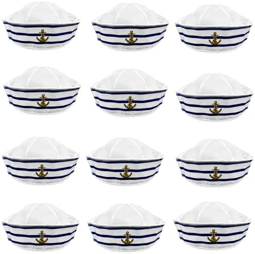 Hatstar 12 Stück Matrosen Hut Cap | Marine Yacht Blau Kapitän Mütze | Segelhut Seemannshut Seemannskappe | als Accessoire zum Karneval Fasching Kostüm | Cappy für Damen und Herren