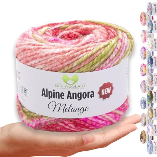 MeriWoolArt® Merino Wolle zum Stricken – 150 m Mehrfarbige Dicke Weiche Merinowolle für Pullover und Jacken – XXL Handstrickwolle – Voluminöse DIY Wolle für Schals, Decken, Tücher & Geschenke 6417