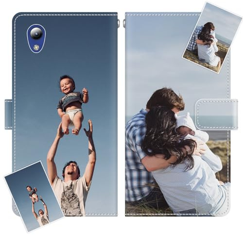 JGOYGYI Personalisierte Leder Handyhülle kompatibel mit ZTE Blade A31 Lite,Individuelle Eigenem Foto Bild Text Bildern Foldable Flip Klapphüllen Case hülle+Handykette