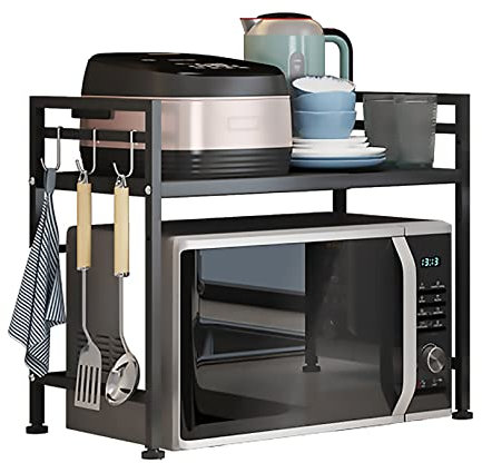 Estante ajustable para horno microondas con estante extensible para encimera de cocina, color negro, 75 cm