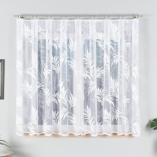 Gardinen Vorhangen Weiß Jacquard 400x150 cm (BxH) Surinam Moderne Gardine Auf Kräuselband Fertig Zum Aufhängen Weiße Dekoschal