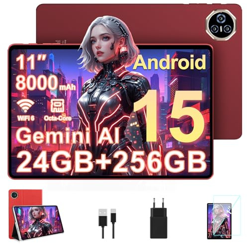 Biegedy 2026 ultimo Tablet 11 Pollici Android 15, 24GB RAM+256GB ROM (2TB TF), Tablets Gamini AI, WiFi 6, Octa-Core, 2.0 GHz 8000mAh, BT5.0, 13+5MP, Widevine L1 - Rosso