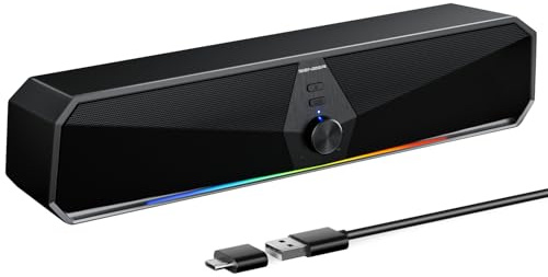 Senzer PC Speaker,Usb speaker Bluetooth Gaming SoundBar Colorful Lights | Speaker for Monitor Colourful LED Lighting, Computer Speaker PC Sound Bar for Desktop Laptop USB & Bluetooth