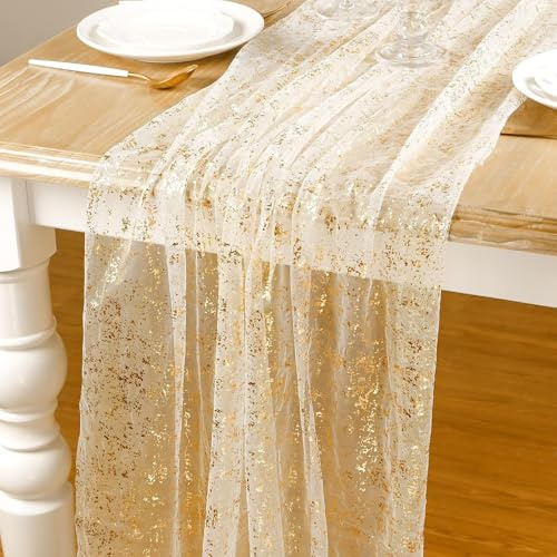 BSITSSS Tischläufer Gold 75 x 400 cm, Tischläufer Hochzeit Goldene, Tüll Tischband Tischdeko Hochzeit für Geburtstage Party Babypartys Kommunion Deko