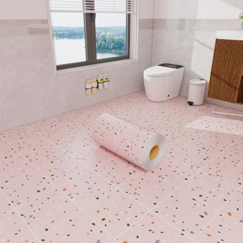 Xiyocadt Selbstklebende Bodenfliesen,PVC Bodenbelag Selbstklebend Fliesen,Wasserdicht Verschleißfest Bodenfliesen,für Badezimmer Küche Wohnzimmer Schlafzimmer (60x300cm,Rosa)