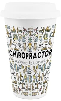 Purely Home Chiropractor Ceramic Travel Mug - Gifts for Chiropractors - Reusable Silicone Lid Double-Walled Insulated Drinks Flask Cup