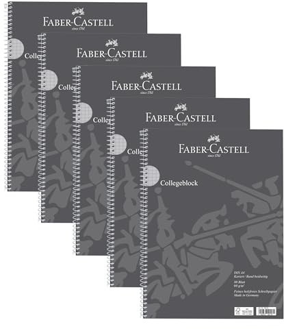 Faber-Castell - Collegeblock DIN A4 kariert, 5 Blöcke je 80 Blatt | 5 Collegeblöcke mit je 80 Blatt, 90 g/m² Papier, kariert, grau, als Notizblock für Schule, Studium und Büro