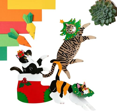 Papierpuppe Katze – mit 14 beweglichen Gelenken Dekoration Bulldogge, lustig und flexibel, Bastelset aus Papier mit Tierfiguren, für Schreibtisch, Schule, Zuhause, Party, Halloween, Geburtstag
