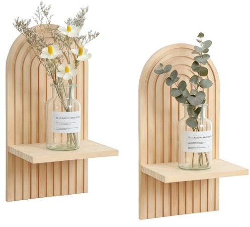 CeyKvo Wandregal Holz Boho Wanddeko – 2er-Set Naturholz, Wandregal für Kinderzimmer, Wohnzimmer, Schlafzimmer, Kleiner Pflanzenhalter und Aufbewahrungsregal, natürliche Farbe