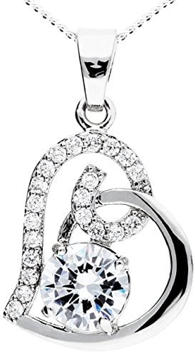 Löb 18K Weißgold vergoldet Kette Infinity Herz Anhänger Zirkonia silber Damen Halskette Herzanhänger Herzen Herzkette Herzform Glitzer weiß