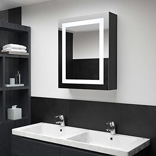 XHNIFBN LED-Spiegelschrank 50x13x70 cm Anthrazit, Badmöbel Set aus MDF mit Melamin, 3 Böden, Pufferscharnier, energieeffiziente Beleuchtung, Modernes Design für Badezimmer, Gäste-WC und Flur
