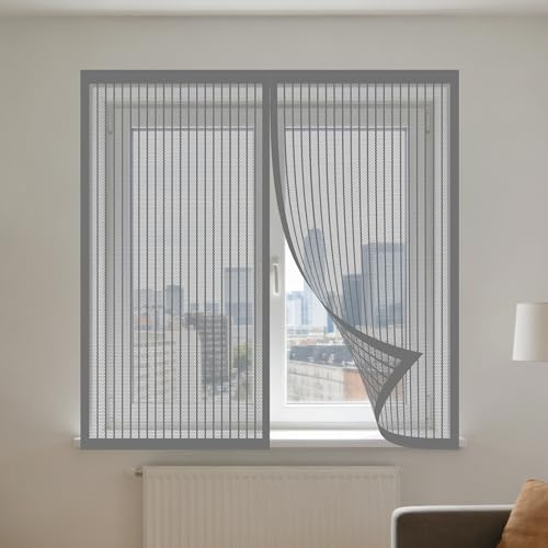 Zanzariere Magnetiche 155 x 115 cm Varie Taglie Zanzariera Magnetica Finestra Installazione Rapida Senza Attrezzi per La Maggior Parte Dei Tipi di Finestre, Grigio
