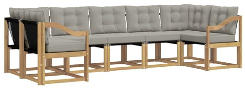 vidaXL Outdoor-Sofagarnitur mit Kissen 7 pcs Weiß und Hellgrau, Moderne Gartenlounge, robuster Sofa, eleganter Patio, stylische Möbel für gemütliches Sitzen im Freien
