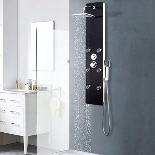 Utiny Duschpaneel Duschsäule Regendusche Duschset,duschpaneele mit Regendusche, Massagedusche und Handbrause Glas 25×44,6×130 cm Schwarz