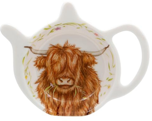 The Leonardo Collection Highland Cow Clemency Bunn Highland Cow Teabag Tidy | Ceramic kitchen accessory, Highland Cow artwork, Keeps surfaces clean, Easy to wipe, Everyday use
