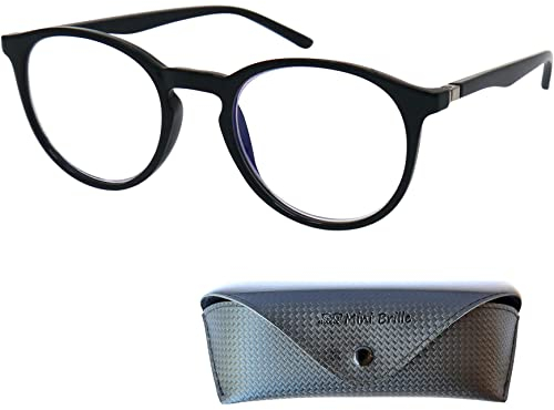 Klassische Nerd Lesebrille mit großen Runden Gläsern - mit Gratis Etui, Kunststoff Rahmen (Schwarz), Brille mit Sehstärke, Lesehilfe Damen und Herren +1.0 Dioptrien