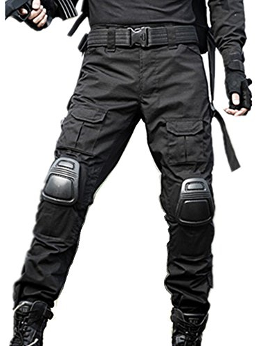 JOYASUS Pantaloni Tattici con Ginocchiere Integrate per Airsoft e Paintball, Multitasche, Resistenti e Comodi (IT, Testo, S, Regular, Regular, Nero)