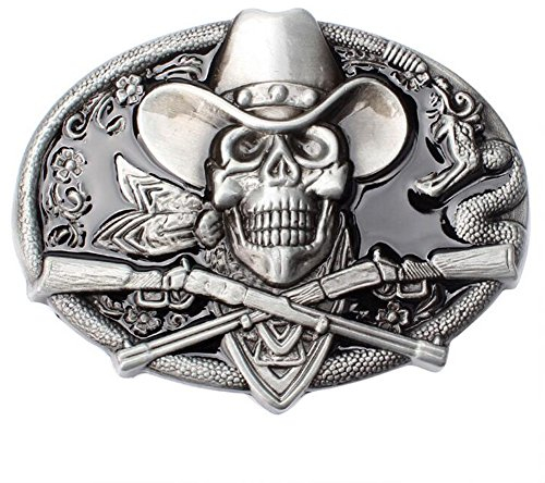 Gürtelschnalle Western Cowboy Totenkopf mit Gewehren Waffen