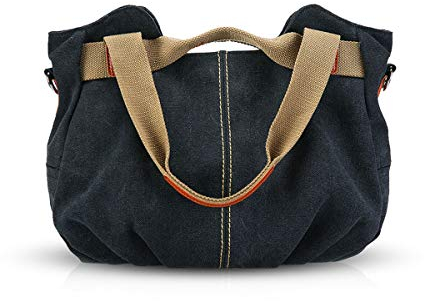 NICOLE & DORIS Canvas Tasche Damen Tragetaschen für Damen Schultertaschen Umhängetasche Leinwand Handtasche Mädchen schwarz