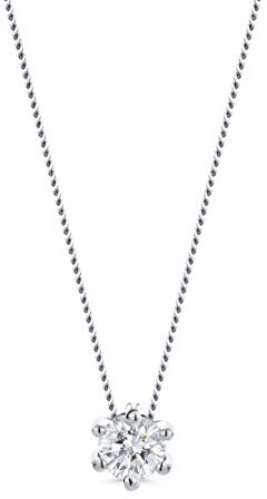 OROVI Schmuck Damen 0,15 Ct Diamant Kette Gold mit Anhänger Solitär natürlicher Diamant im Brillantschliff in einer Krappenfassung Zeitlose klassische Halskette aus Weißgold 14 Karat (585) 45 cm lang