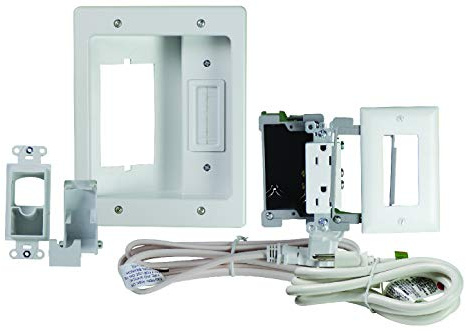 Legrand-On-Q HT22U2WHR6 HT22U2 Recessed Flat Screen TV Cable Concealer Kit with Power Solution, Top, Bottom: White-R6