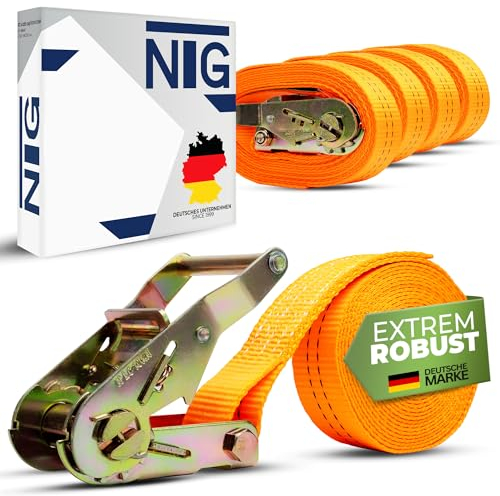 NTG 4 STÜCK Spanngurte 4m lang 2t (2000 daN, KG) - TÜV/GS Geprüft - einteilig in 35mm breit mit verzinkter Stahlratsche - robust & wetterfest -