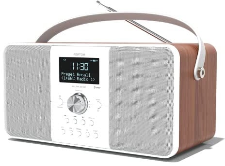 DAB/DAB+ & FM Digital Radio | Bluetooth | USB Device Charging | Rechargeable Battery | Dual Alarms & Sleep Timer | Perfect for Home, Office or Outdoors | AZATOM Multiplex D2 (Walnut)