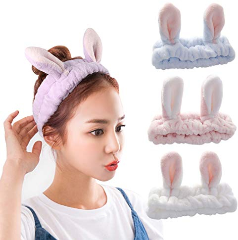 besbomig Haarband Kosmetik Ohren Damen Mädchen 3 Stück - Stirnband Make Up Elastisch Weich Stirnbänder Haarbänder Kopfband Haarschmuck für Waschen, Spa, Yoga, Sport, Dusche