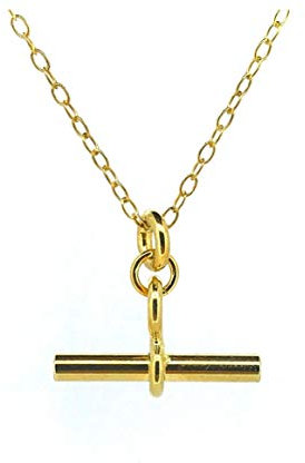 T Bar Necklace 18ct Gold Vermeil 2cm Albert Pendant Chain (22)