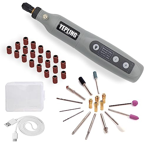 YEPLING Cordless Rotary Tool, 3.7V Li-ion Electric DIY Mini Grinder Kit with Front LED Work Light, 5 Variable Speed, 42pcs Accessories USB Charging Multi-Tool Perfect for Nail Polishing and Light Duty