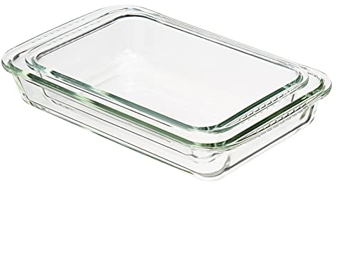Amazon Basics Rectángulo Cazuela de vidrio, conjunto de 2 unidad, 3 l y 1.5 l, Transparente