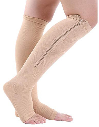 Reißverschluss Kompressionsstrümpfe, Medizinische Kompressionssocken Sport Wadenkniestütze Krampfader Entlastungssocken Formende Venen Kompressionsstrümpfe für Krampfadern, Ödeme(Hautfarben, S/M)