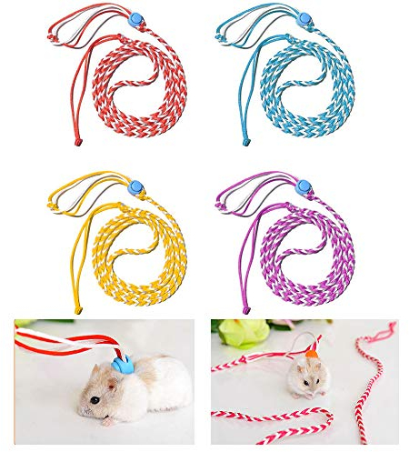 ASOCEA 4 Stück Hamster Geschirr und Leine Einstellbar Nylon Laufleine für Haustiere Geeignet für Meerschweinchen Chinchillas Frettchen Ratten Mäuse Eichhörnchen Rennmäuse