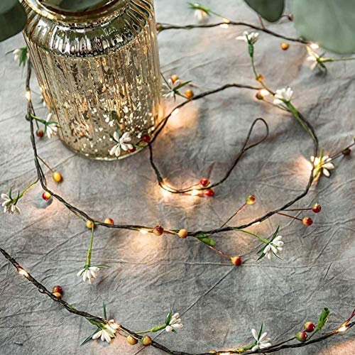 Fairy Light, Artificial Flower Night Lights Fruit Vine Fairy String Lights Led Decorative Battery Powered for Christmas Wedding Garden Birthday