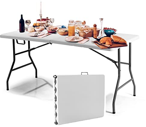 GIANTEX Campingtisch Klapptisch Garten, Gartentisch klappbarer Tisch, Balkontisch Esstisch Beistelltisch Outdoor, Reisetisch tragbar mit Griff, wetterfest für Camping Balkon, weiß (153 x 74 x 74 cm)