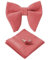 HOULIFE Fliege Herren Set - Verstellbare Fliege aus Samt Vorgebunden Fliege, einfarbige Einstecktuch, Manschettenknöpfe Set für Bräutigam Hochzeit formal mit Geschenkbox (Korallenrosa)