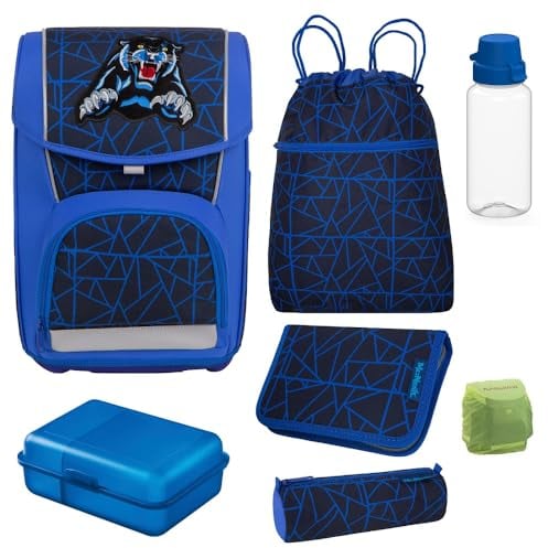 Familando McNeill Schulranzen 1. Klasse · ergonomischer Tornister · Basic WILD Panther Blau · Schultaschen-Set für Jungen und Mädchen